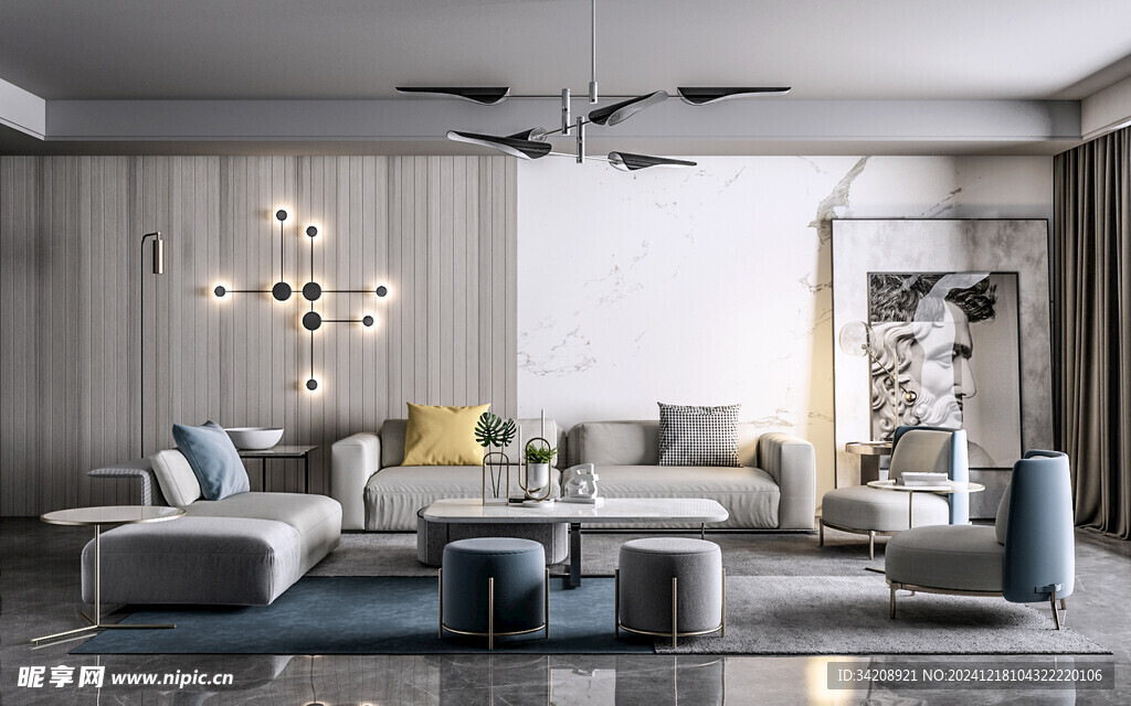 现代简约高级感新中式复古风客厅