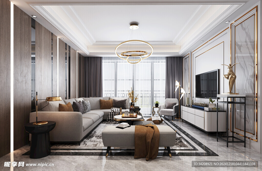 现代简约高级感新中式复古风客厅