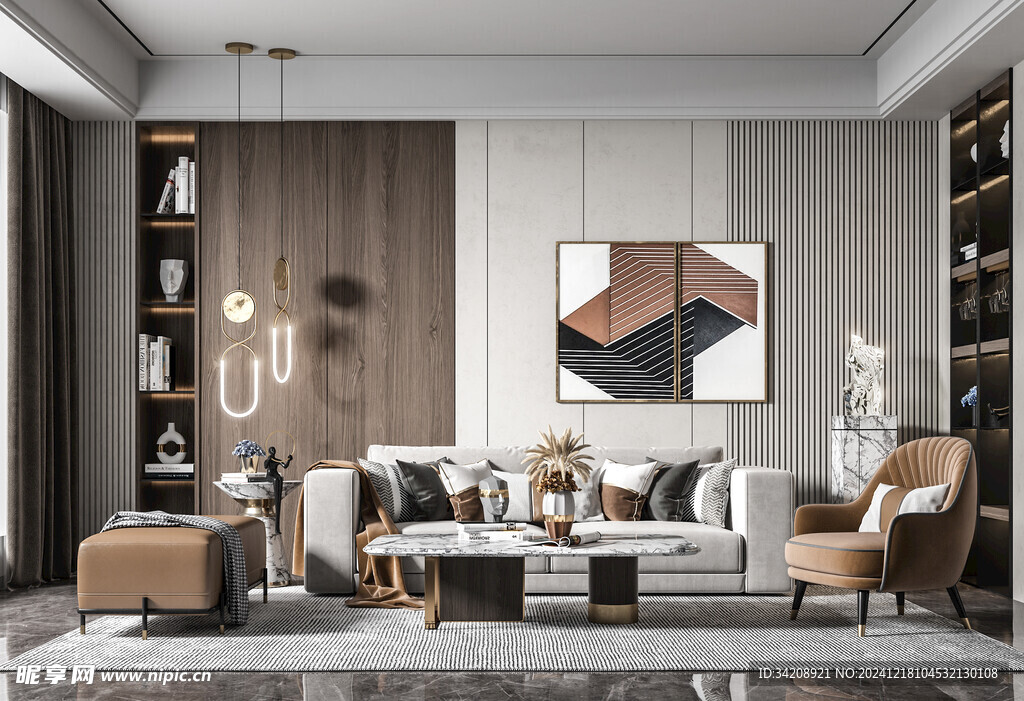 现代简约高级感新中式复古风客厅