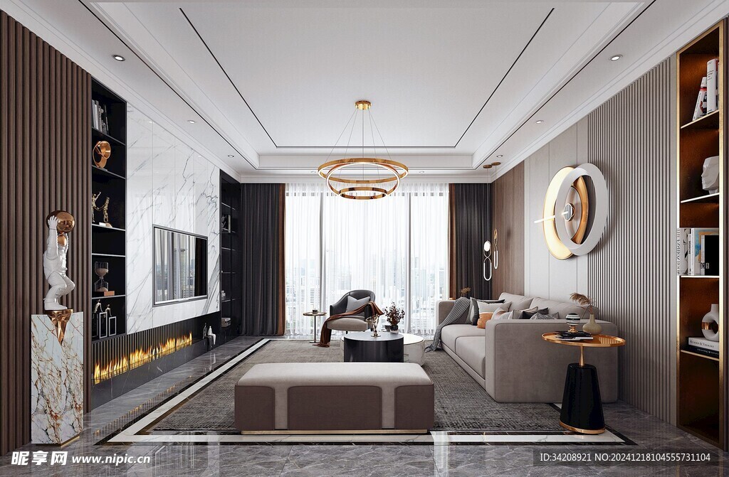 现代简约高级感新中式复古风客厅