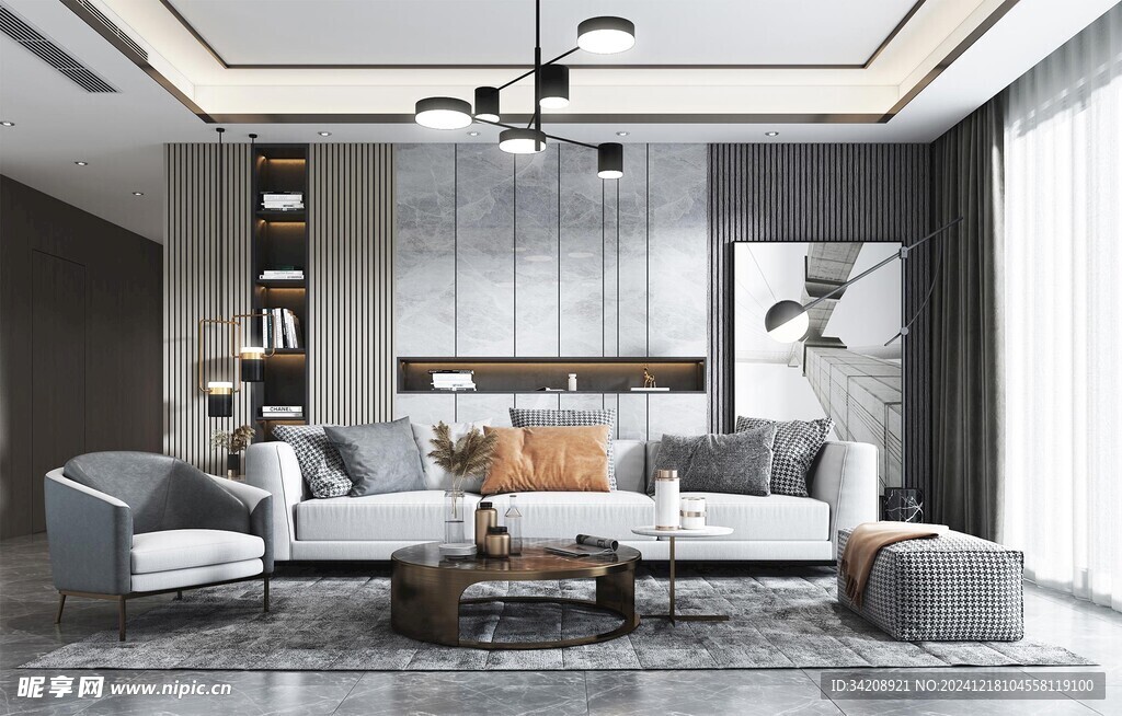 现代简约高级感新中式复古风客厅