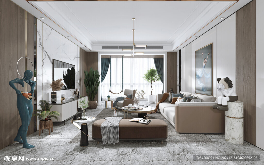 现代简约高级感新中式复古风客厅