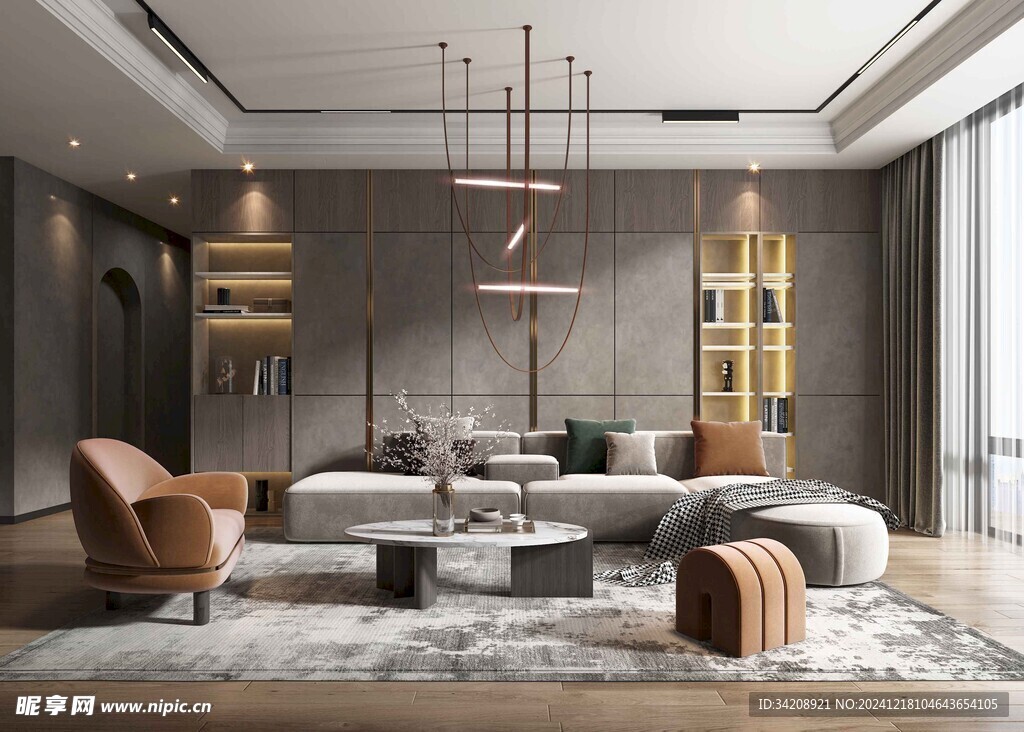 现代简约高级感新中式复古风客厅