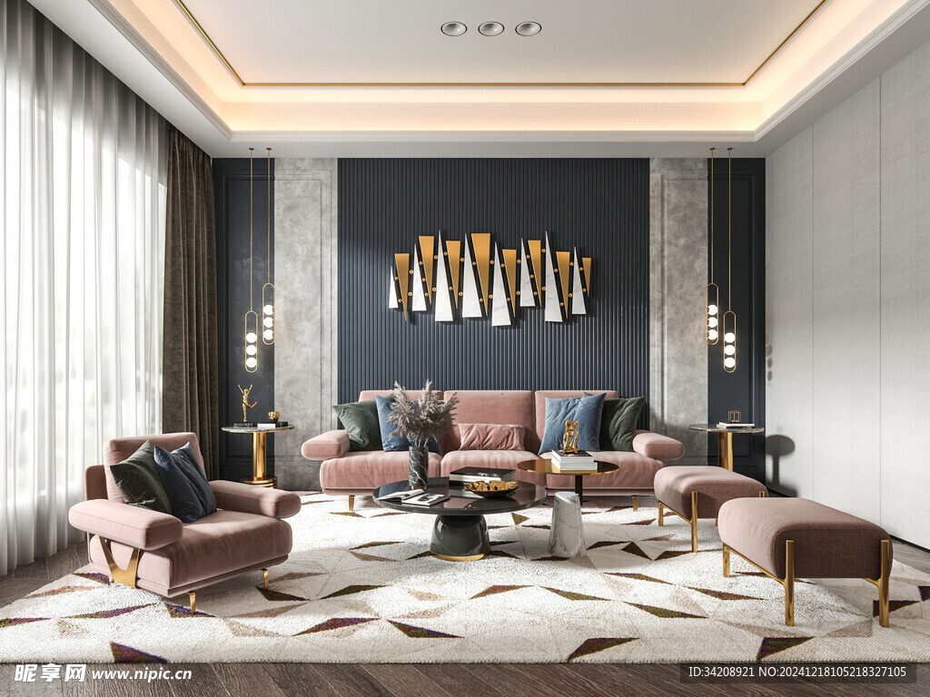 现代简约高级感新中式复古风客厅