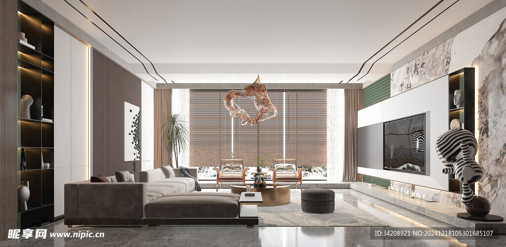 现代简约高级感新中式复古风客厅