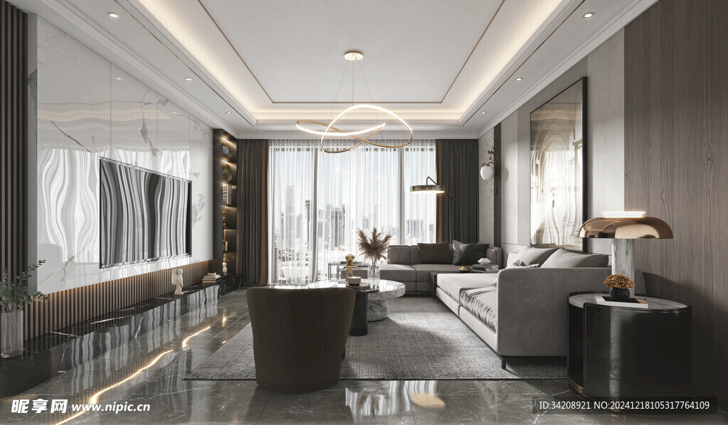 现代简约高级感新中式复古风客厅