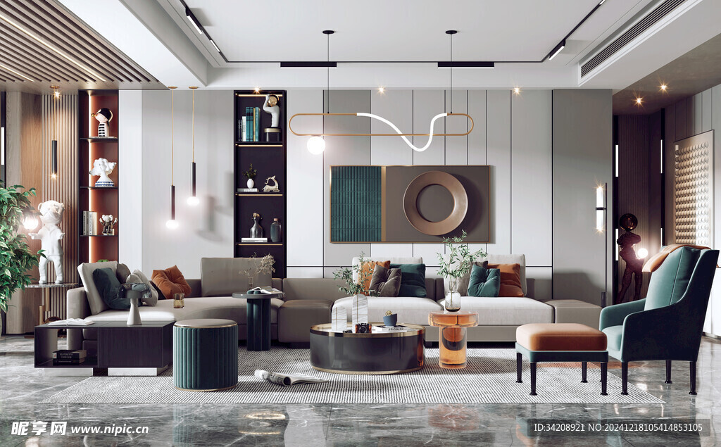 现代简约高级感新中式复古风客厅