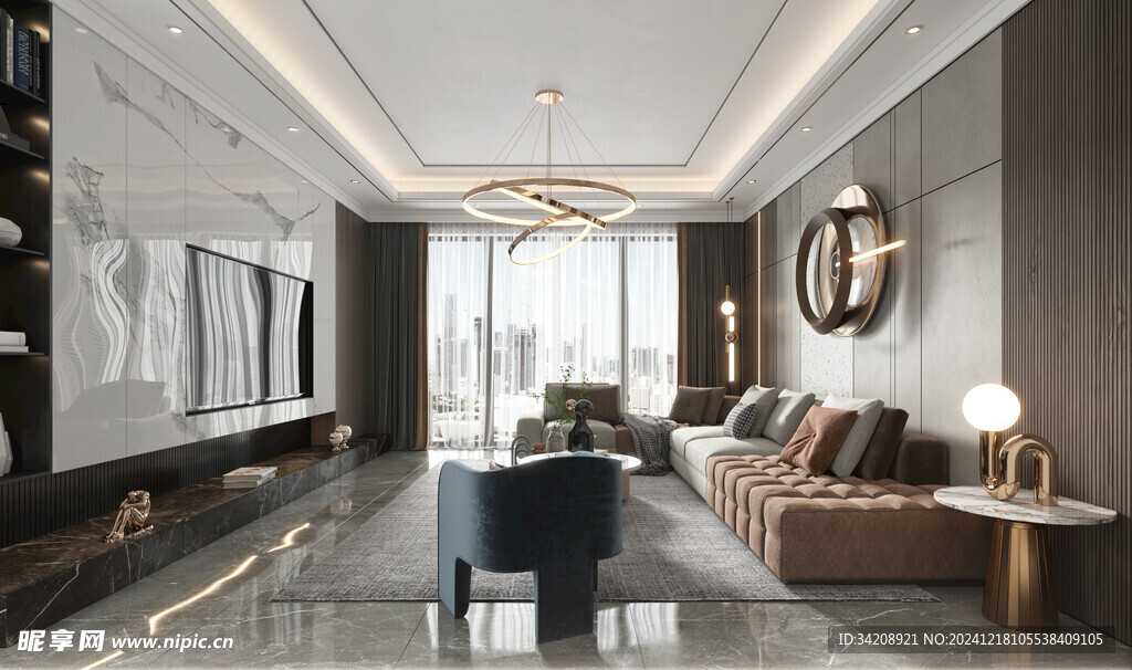 现代简约高级感新中式复古风客厅