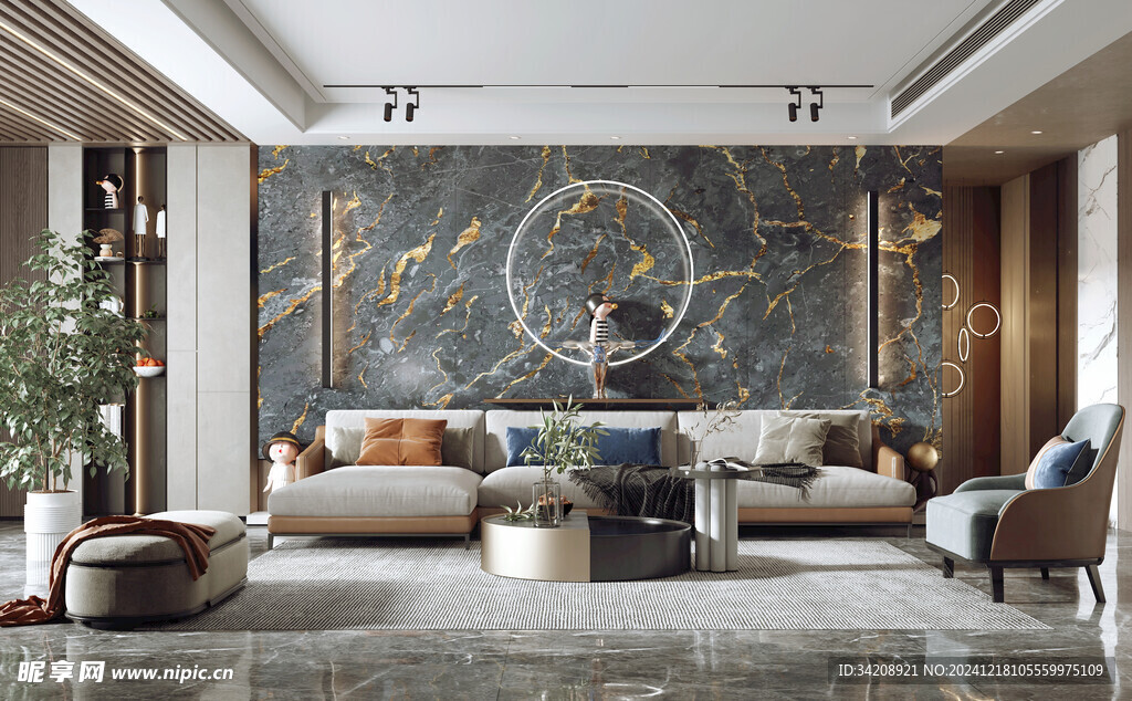 现代简约高级感新中式复古风客厅