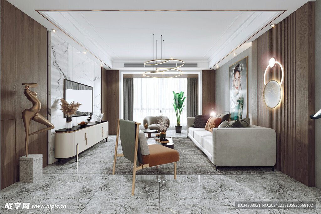 现代简约高级感新中式复古风客厅