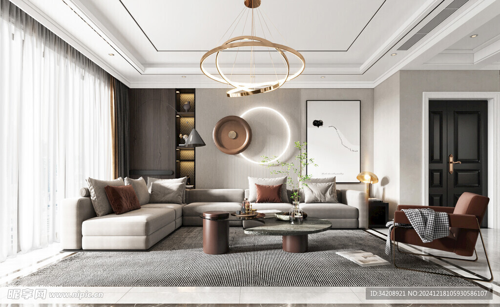 现代简约高级感新中式复古风客厅