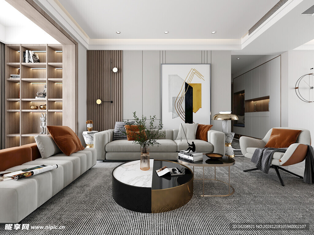 现代简约高级感新中式复古风客厅