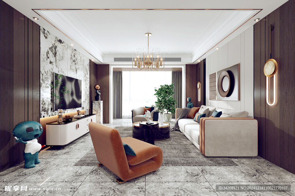 现代简约高级感新中式复古风客厅