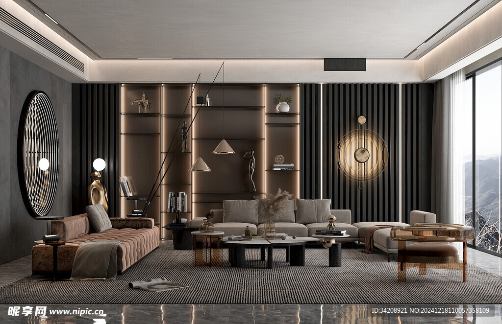 现代简约高级感新中式复古风客厅