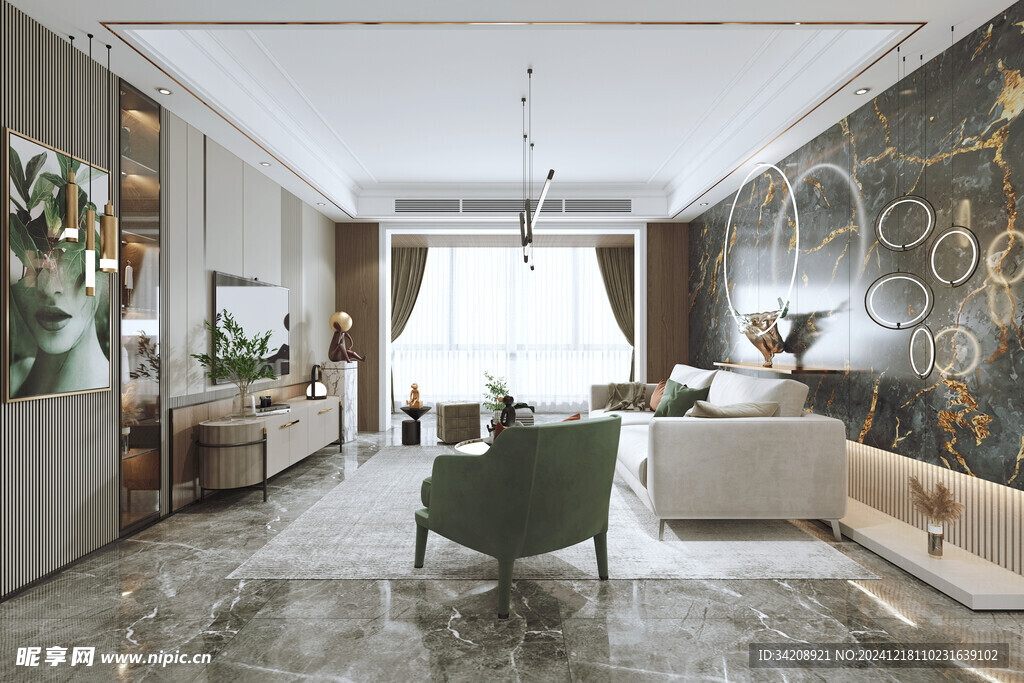 现代简约高级感新中式复古风客厅