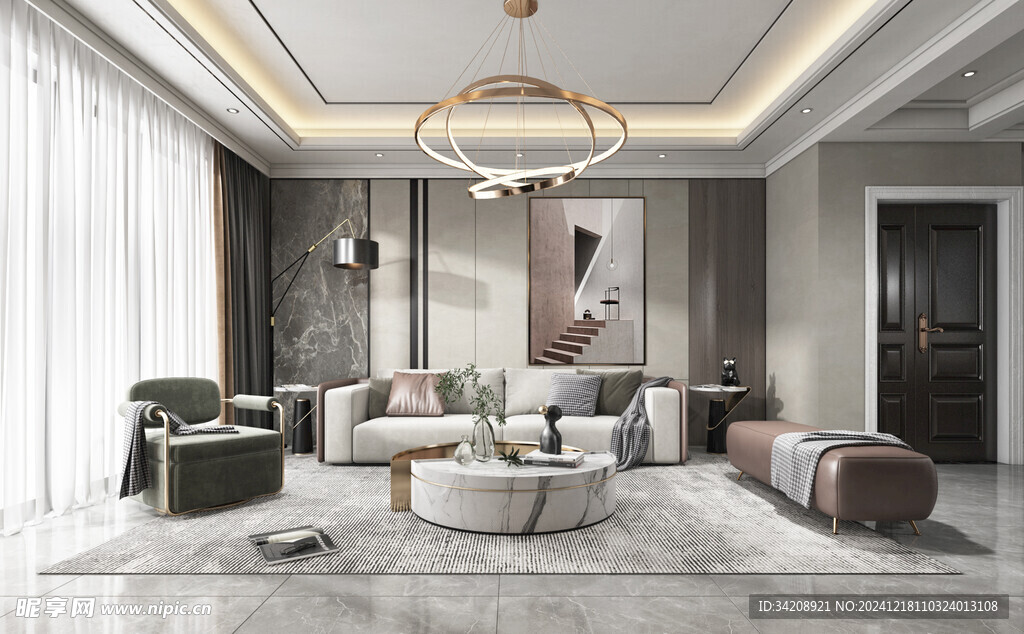 现代简约高级感新中式复古风客厅