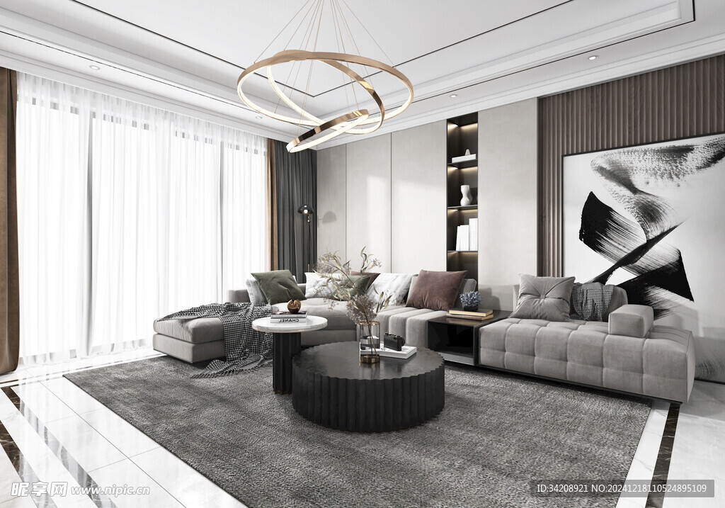 现代简约高级感新中式复古风客厅