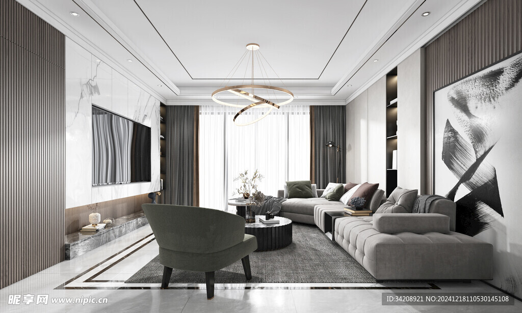 现代简约高级感新中式复古风客厅