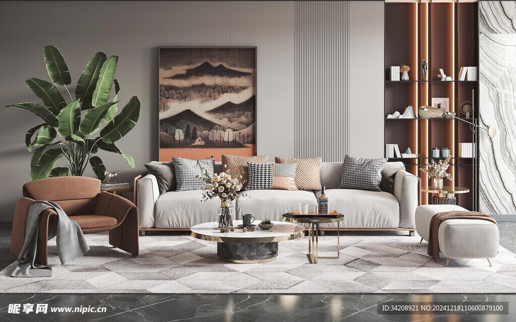 现代简约高级感新中式复古风客厅