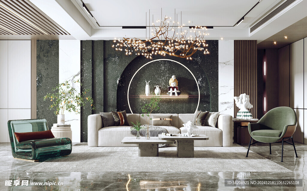 现代简约高级感新中式复古风客厅