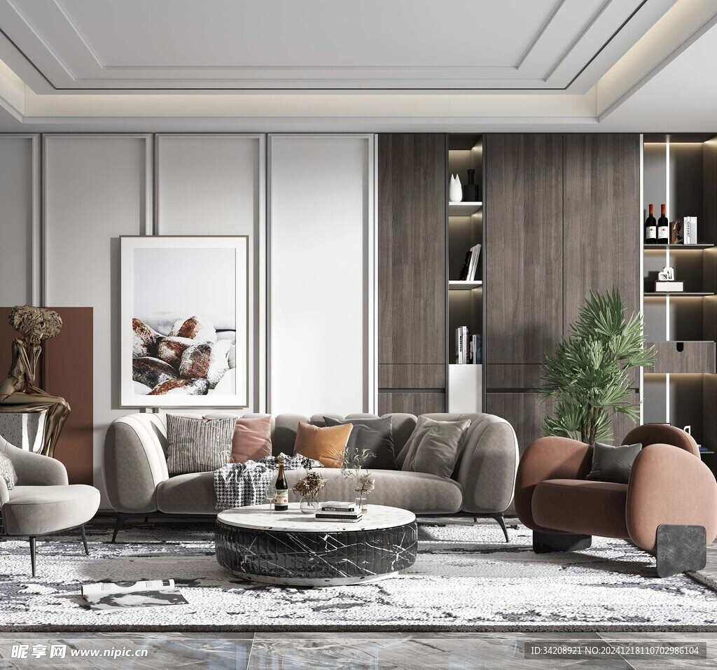 现代简约高级感新中式复古风客厅