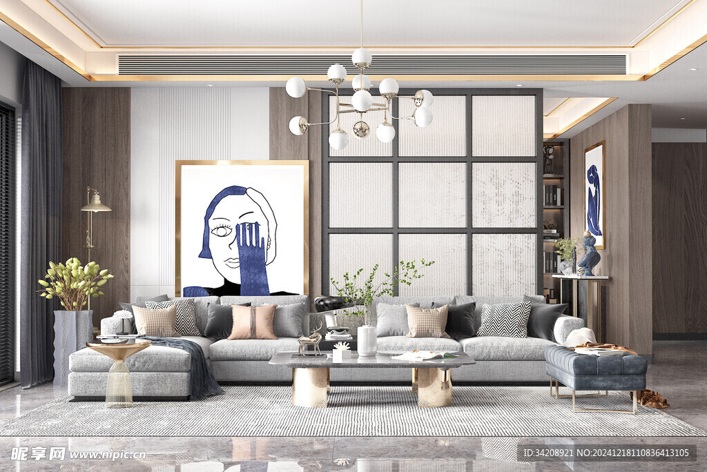 现代简约高级感新中式复古风客厅