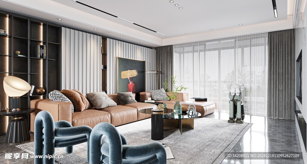 现代简约高级感新中式复古风客厅