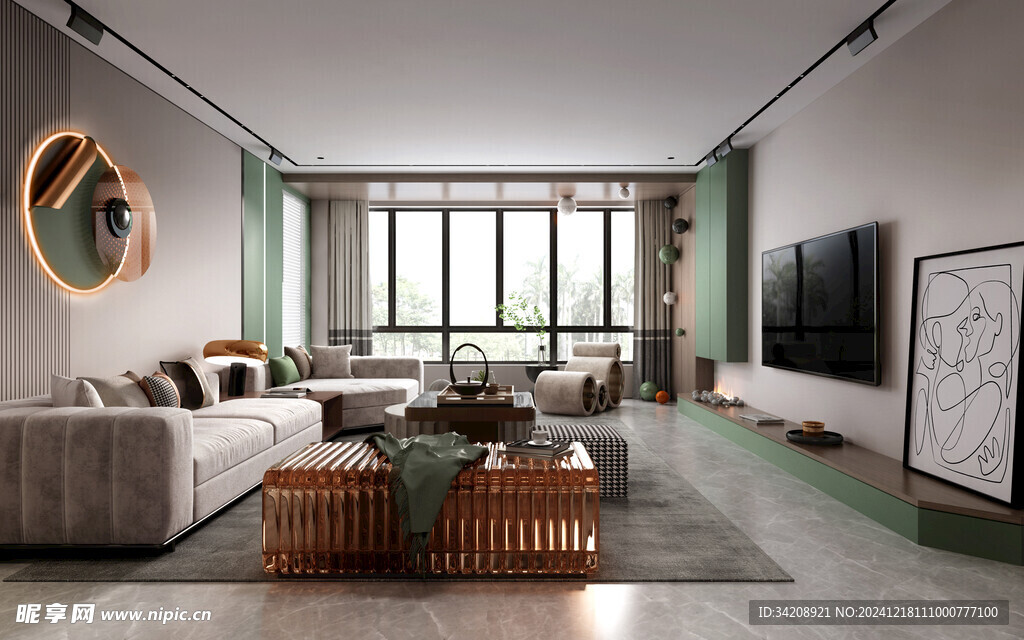 现代简约高级感新中式复古风客厅