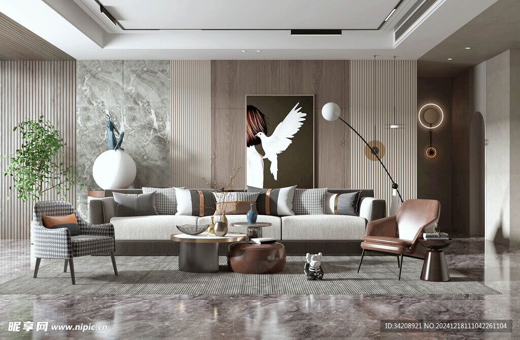 现代简约高级感新中式复古风客厅