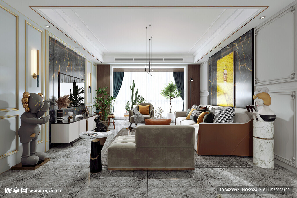 现代简约高级感新中式复古风客厅