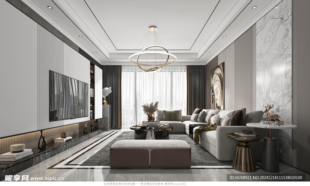 现代简约高级感新中式复古风客厅