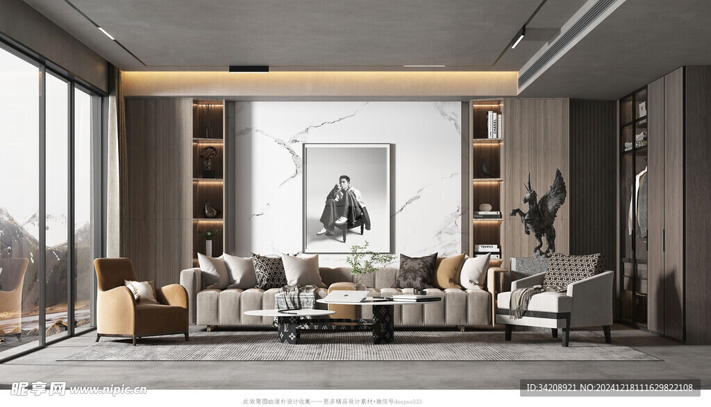 现代简约高级感新中式复古风客厅