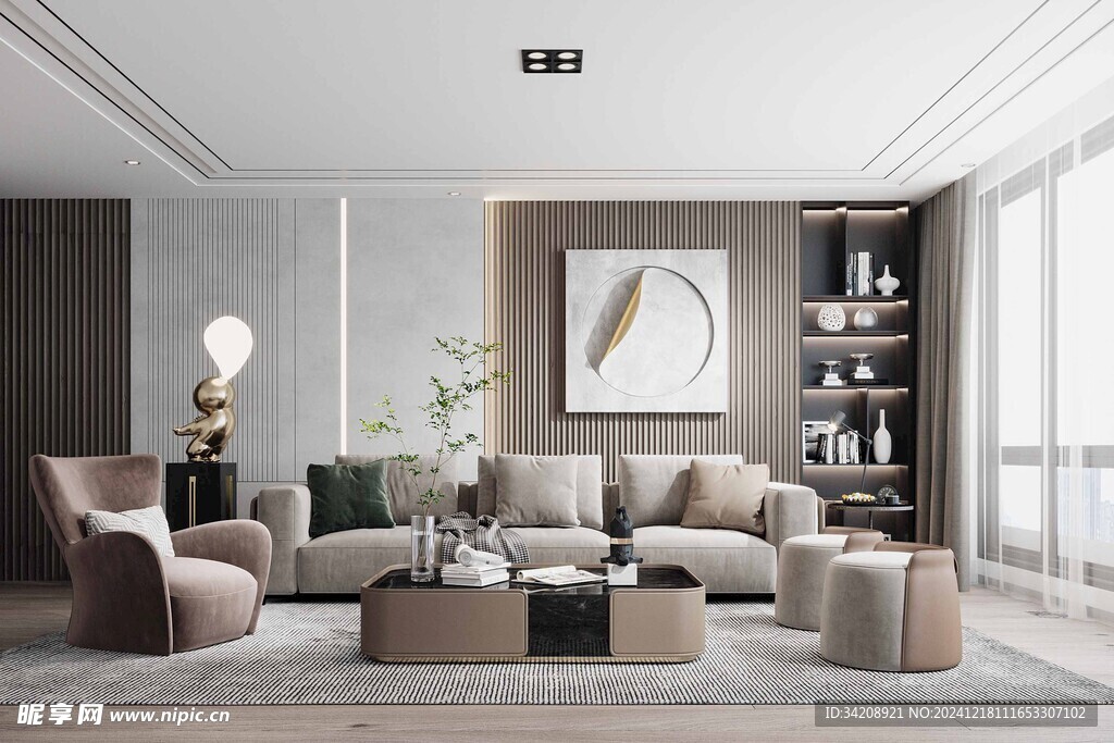 现代简约高级感新中式复古风客厅