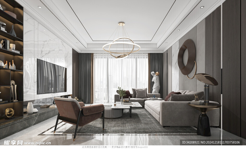 现代简约高级感新中式复古风客厅