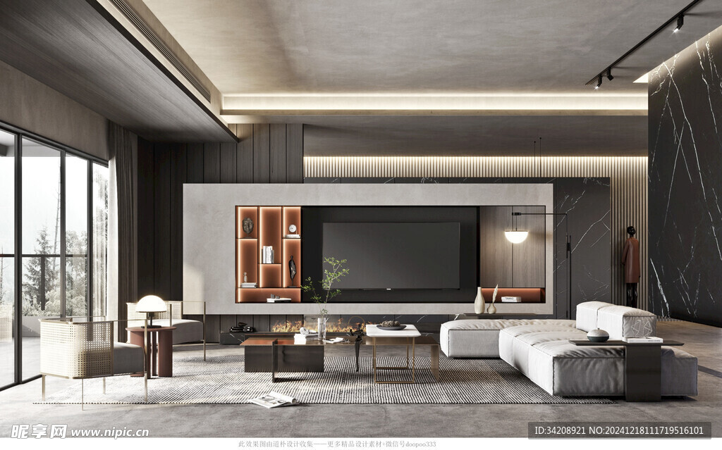 现代简约高级感新中式复古风客厅