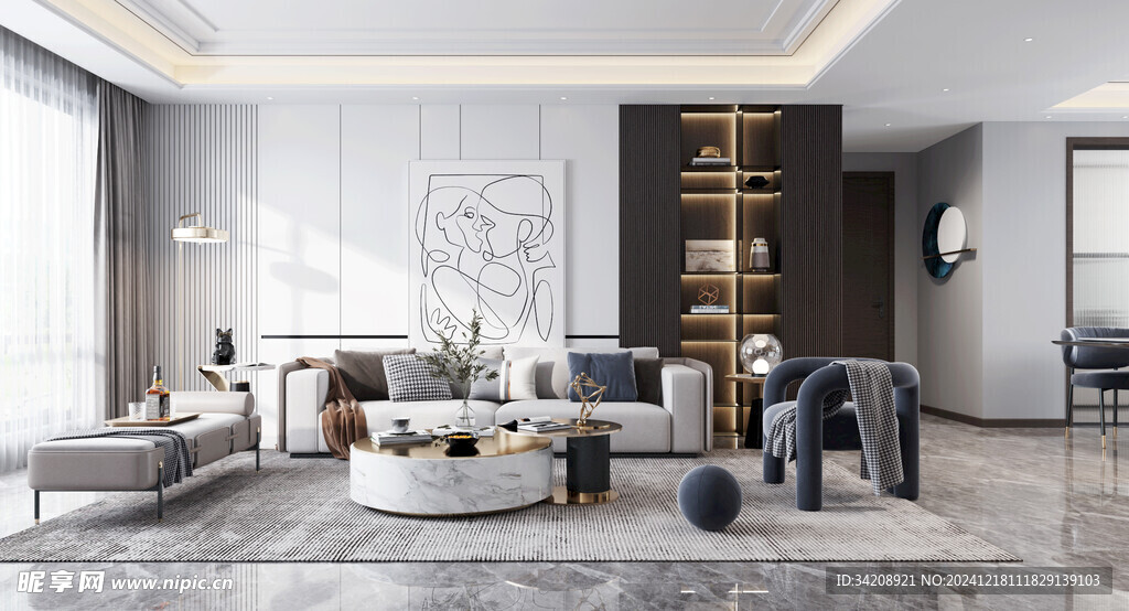 现代简约高级感新中式复古风客厅