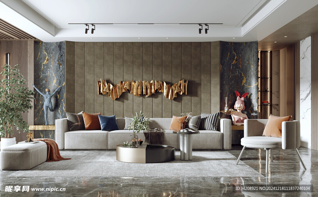 现代简约高级感新中式复古风客厅