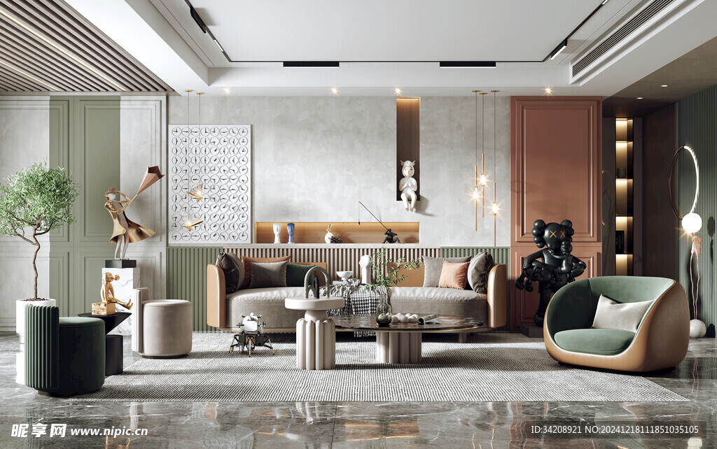 现代简约高级感新中式复古风客厅