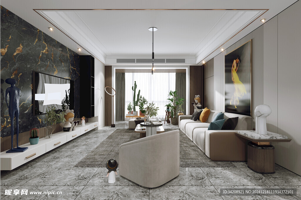 现代简约高级感新中式复古风客厅