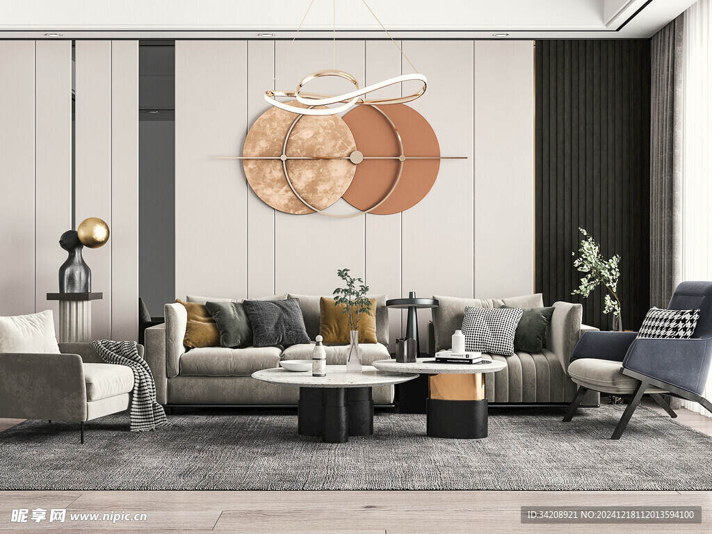 现代简约高级感新中式复古风客厅