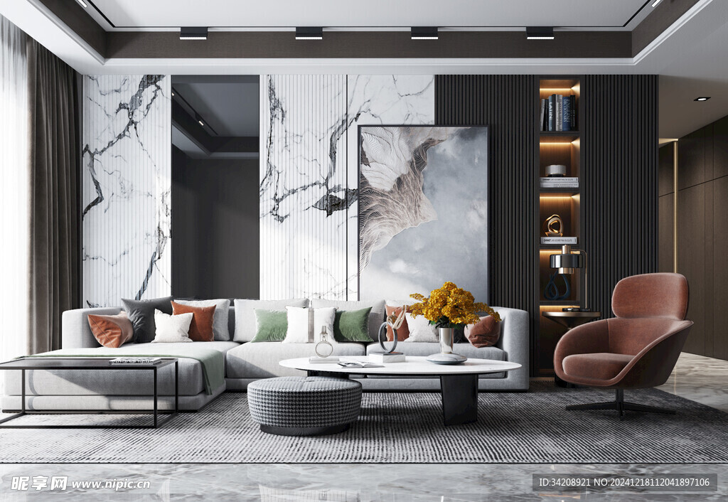 现代简约高级感新中式复古风客厅