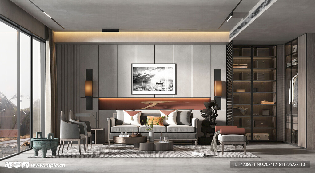 现代简约高级感新中式复古风客厅