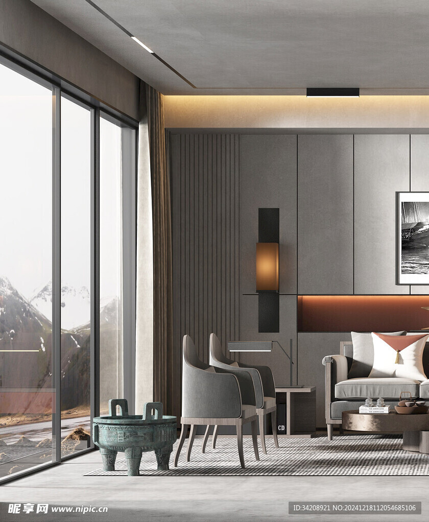 现代简约高级感新中式复古风客厅