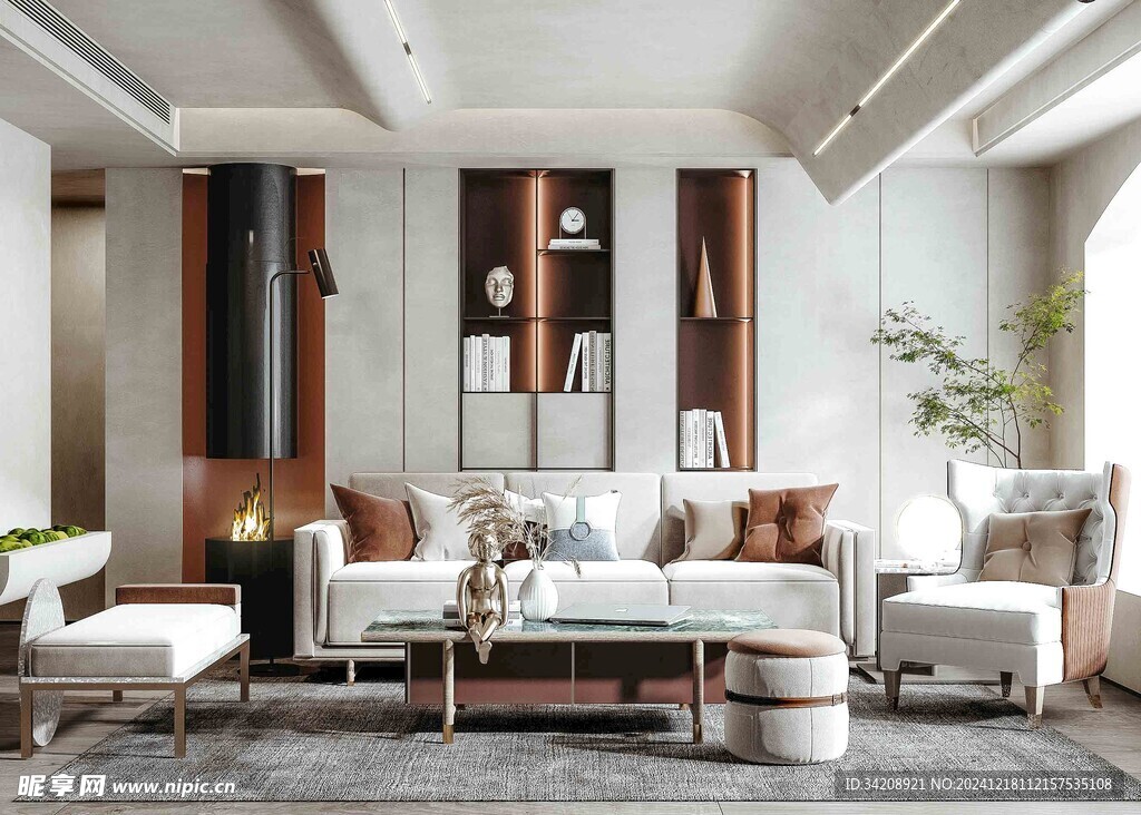 现代简约高级感新中式复古风客厅