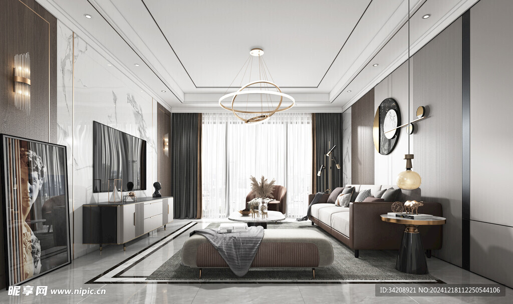 现代简约高级感新中式复古风客厅