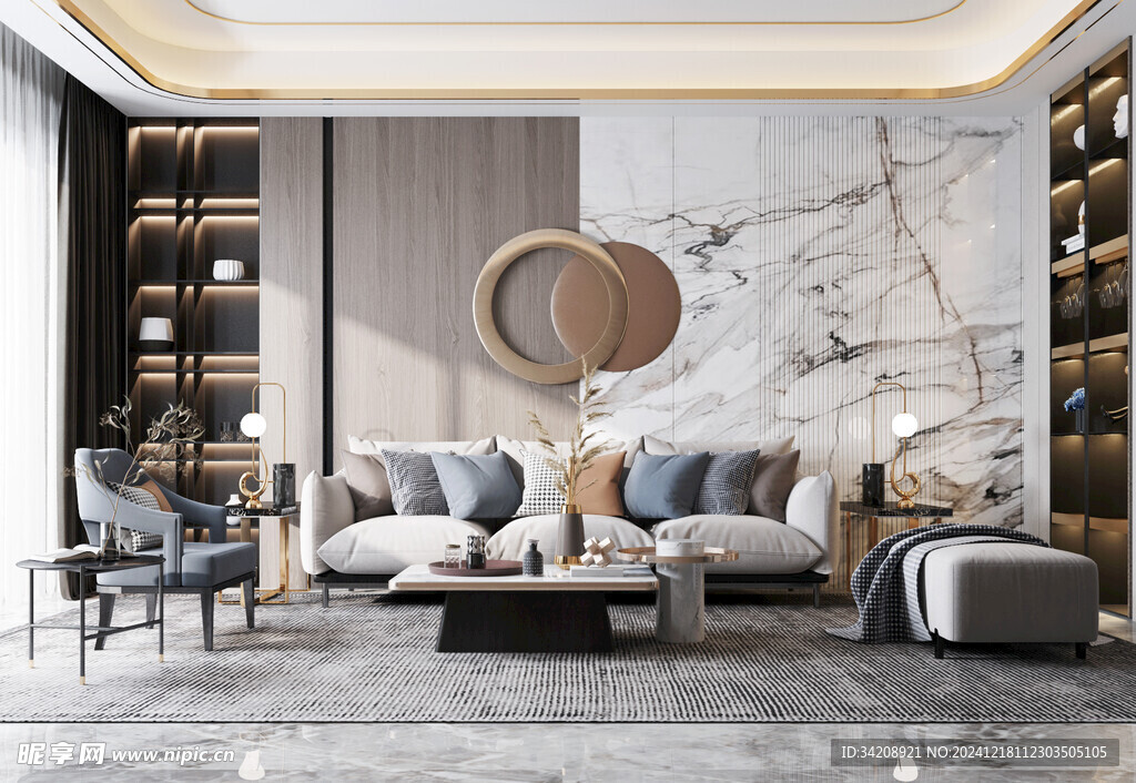 现代简约高级感新中式复古风客厅