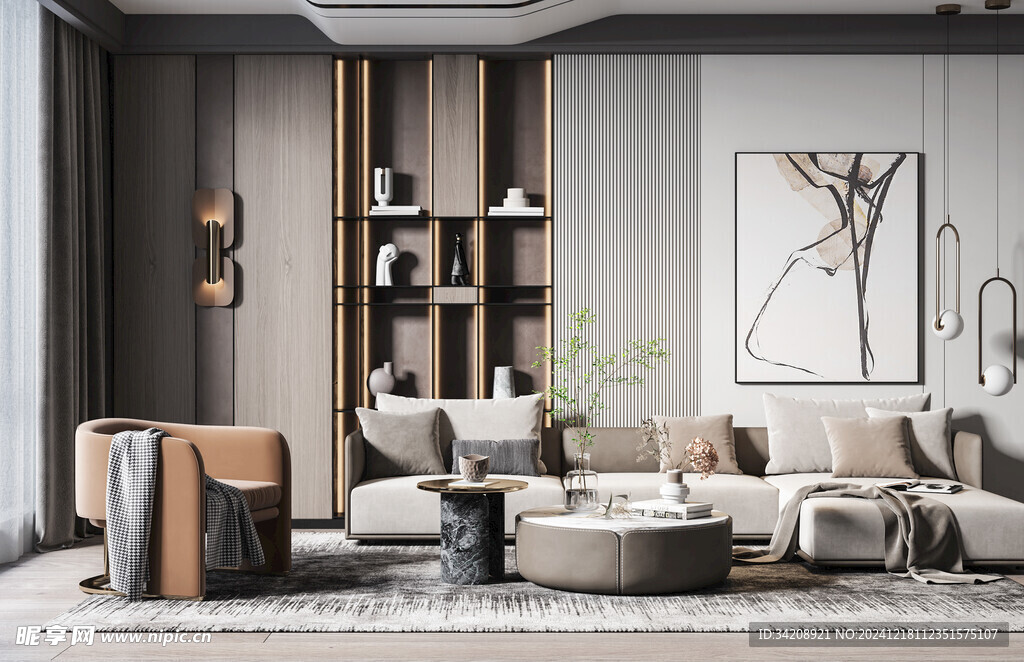 现代简约高级感新中式复古风客厅