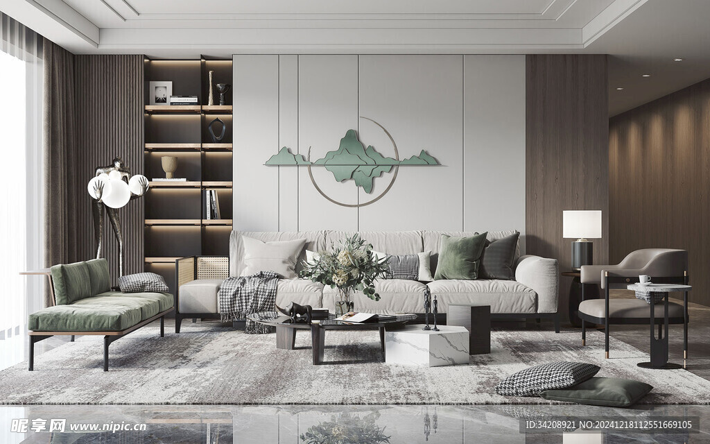 现代简约高级感新中式复古风客厅