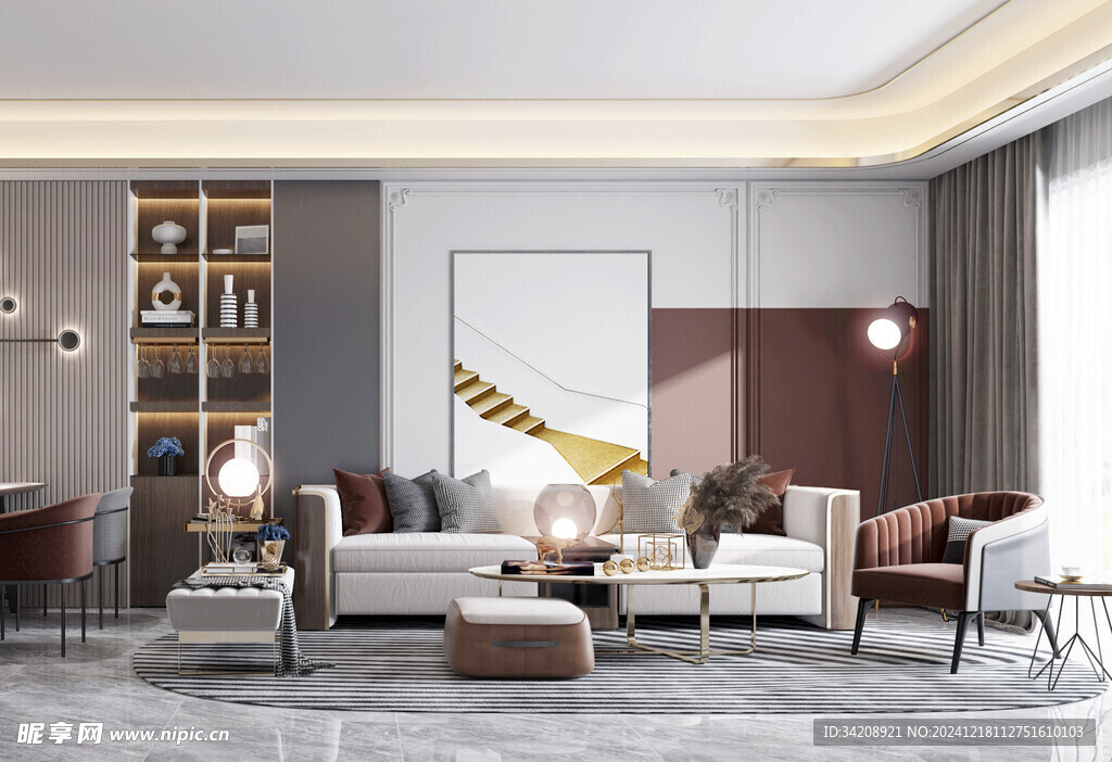 现代简约高级感新中式复古风客厅