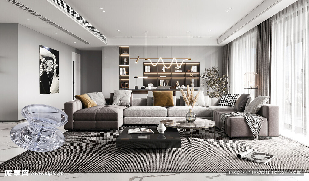 现代简约高级感新中式复古风客厅